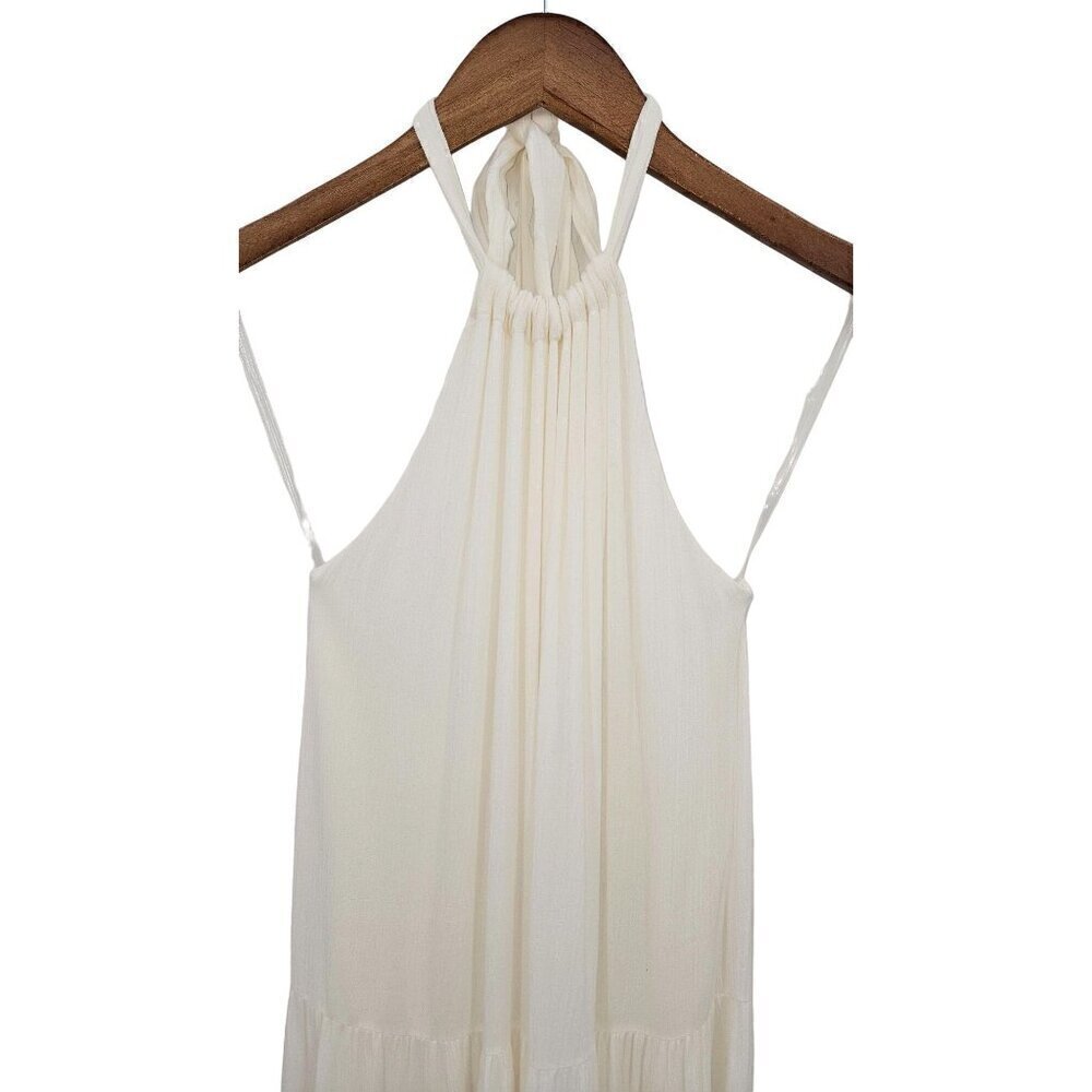 Francescas White Maxi Dress Sz M Tier Halter Open Back Lined Charlotte Avery NEW - Picture 5 of 12